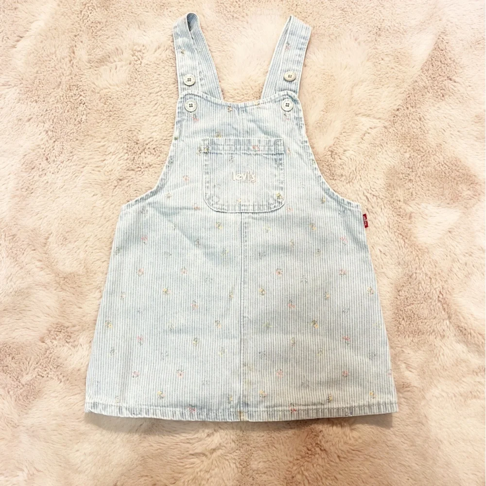 LEVI’S Little Girl’s Denim Skirt Overalls Striped, floral, Embroidered - Picture 1 of 6